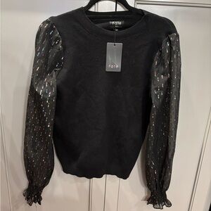 Fate Black Blouse with Sheer Embellished Sleeves! Sparkle & Shine this season